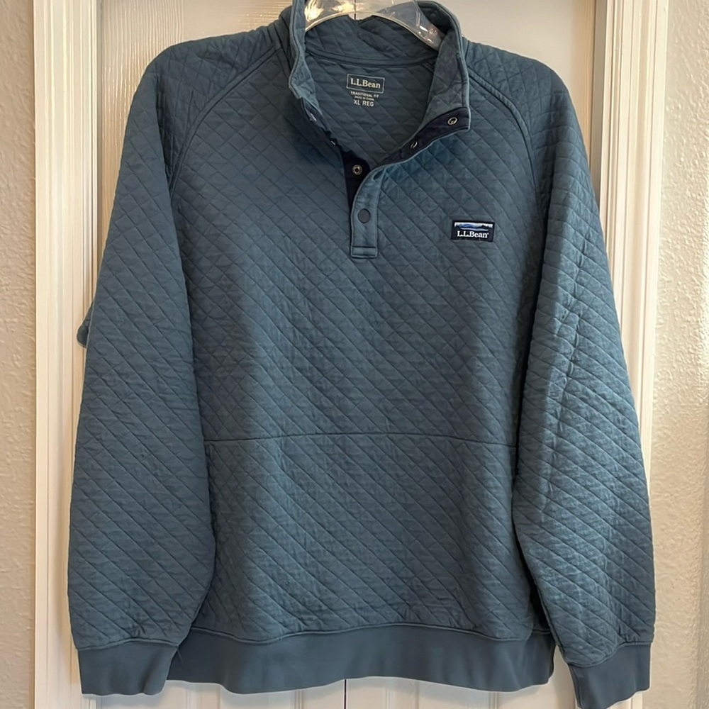 L.L.Bean Men's Quilted Sweatshirt, Mockneck-Blue size XL